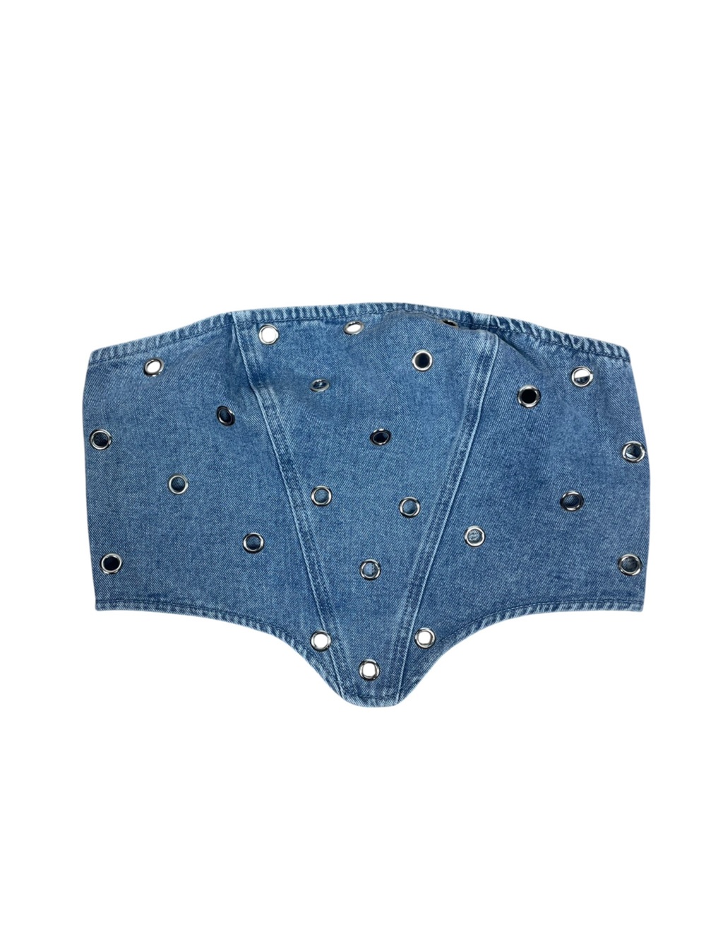 Nasty Gal Eyelet Denim Tube Top 12 Blue Jean Grommet Crop NWT - Picture 5 of 11